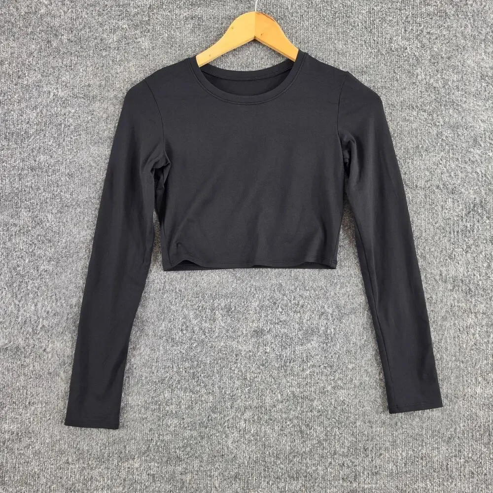 Alo Yoga Top Womens XS Alosoft Crop Finesse Long Sleeve Black Crewneck Yoga - Picture 3 of 8